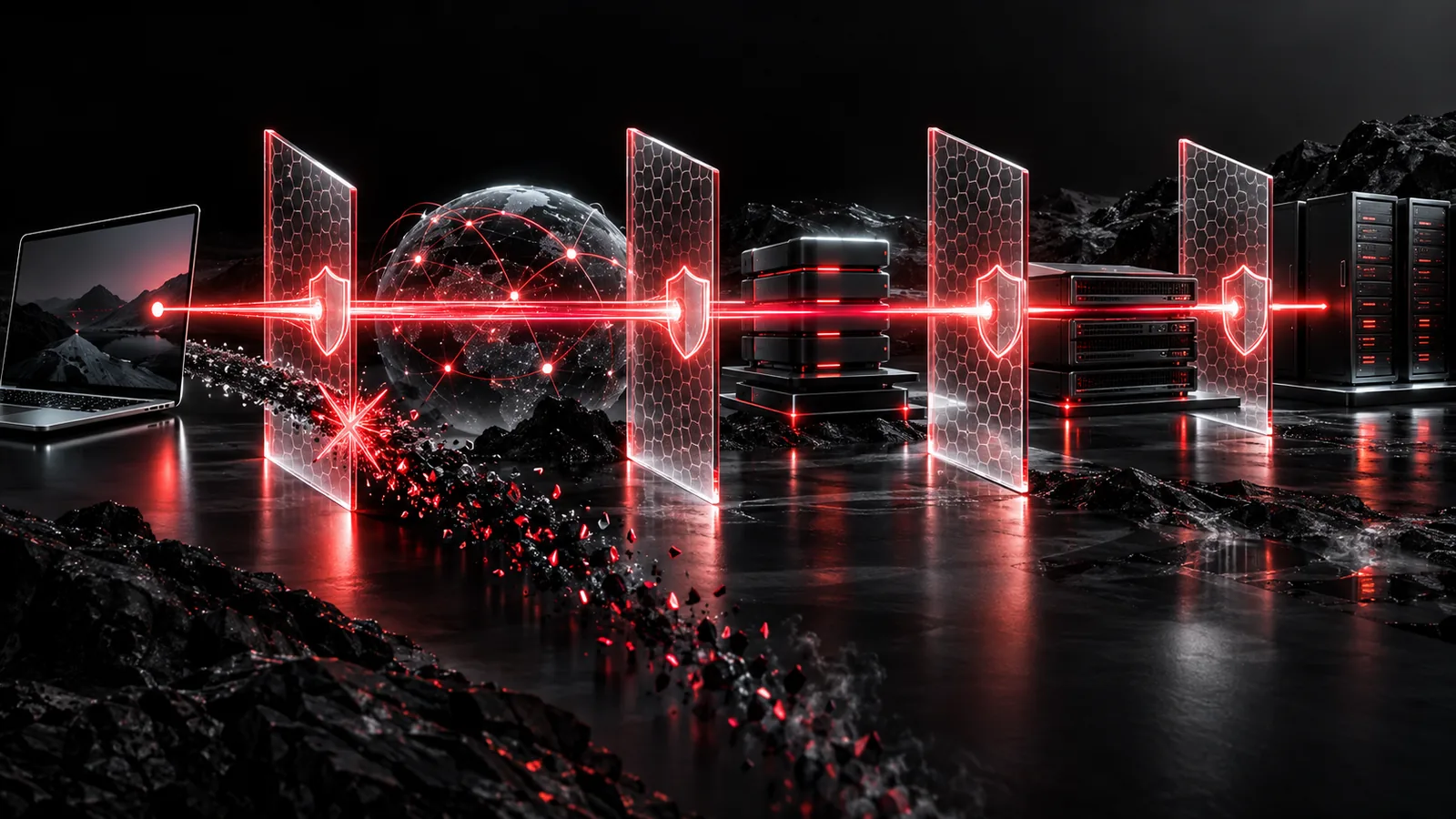Browser, edge, reverse proxy and origin protected by layered security policy barriers