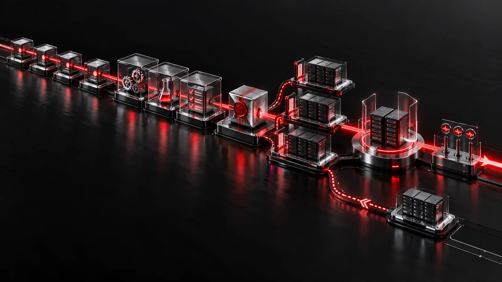 Automated release pipeline with test gates, production health checks and rollback